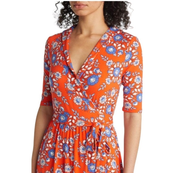 Boden Lavina Jersey Wrap in Papaya Wildflower Prarie Dress Women 6 Petite - Picture 2 of 16